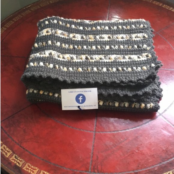 Handmade Crotchet Throw/ Blanket -Grey Trim